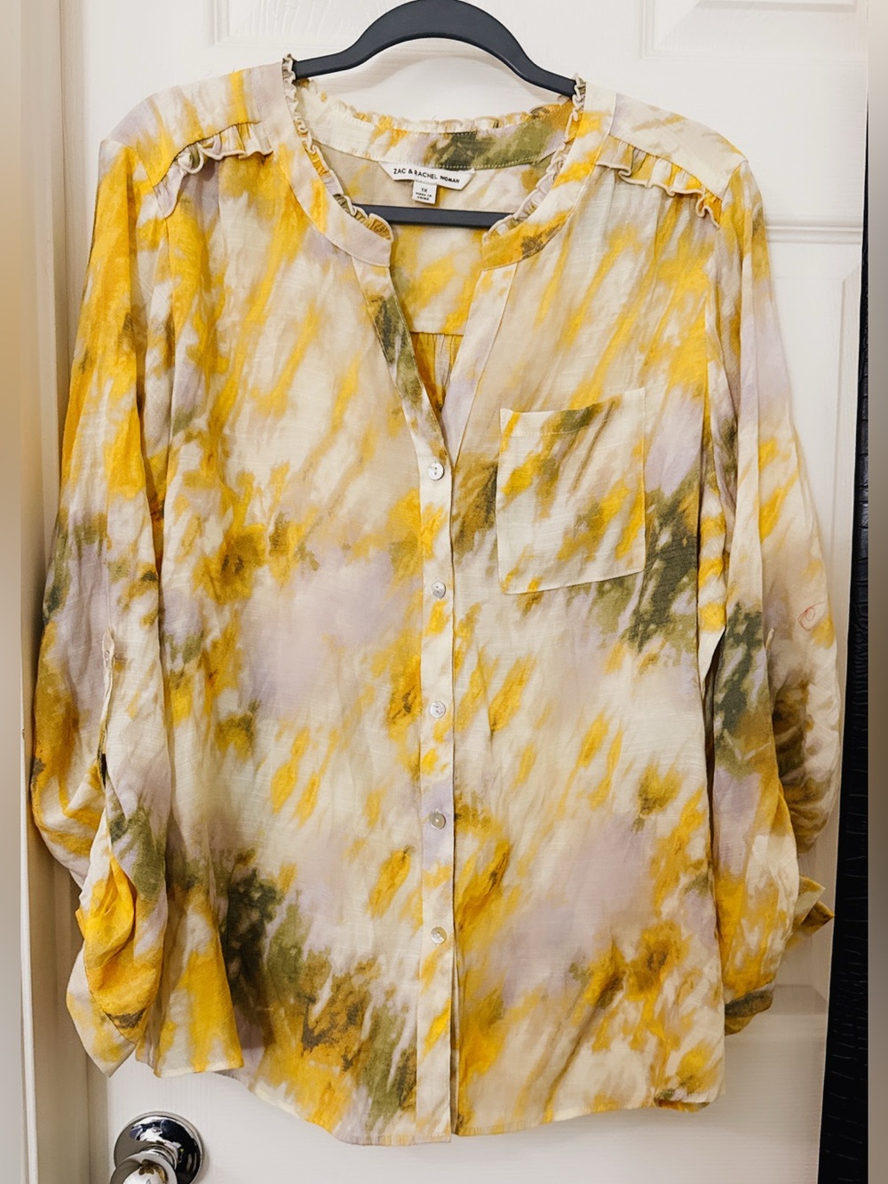 Zac & Rachel Yellow Cream Tie-Dye Button Down Shirt